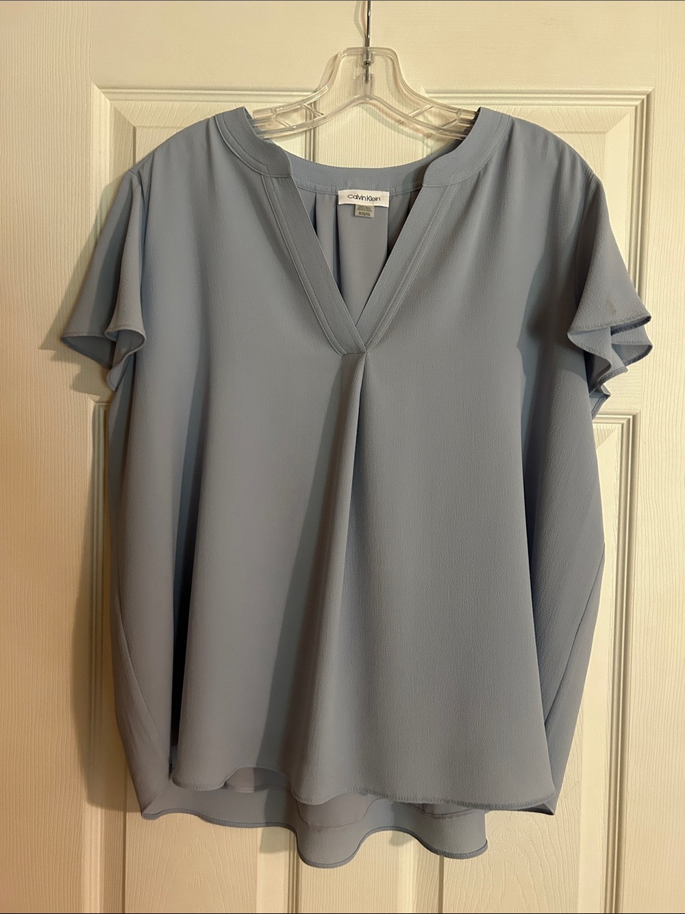 Calvin Klein Light Blue V-Neck Flutter Sleeve Blouse